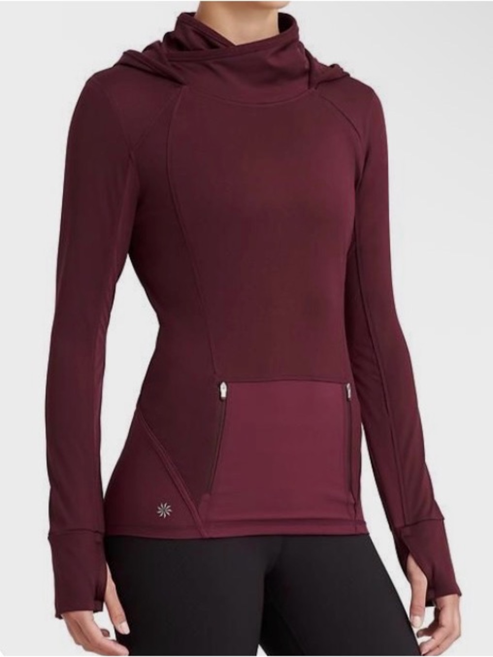 Athleta Women's Tech Hoodie -Maroon Hooded Pullover Top - Size S/M (estimated)